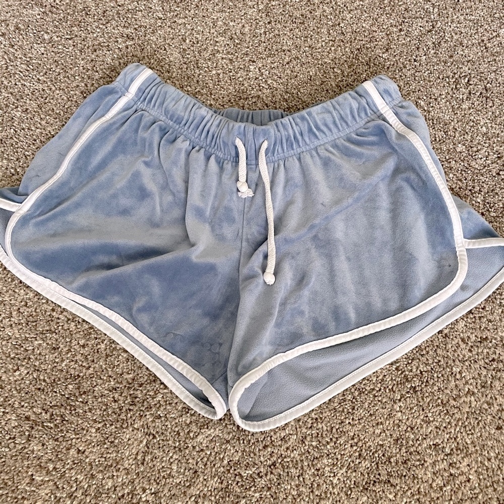 light blue velvet lounge shorts